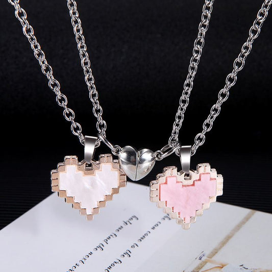 2pcs Magnetic Heart-shaped Mosaic Necklace Fashion Personality Couple Love Necklace For Valentine's Day