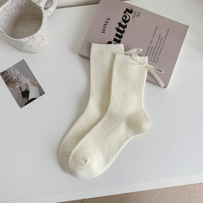 Heel Bow Socks For Women Middle Tube Pure Cotton Spring And Autumn