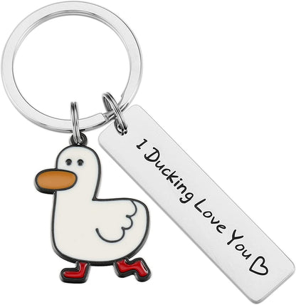 Funny Lover Gift Ducking Love You Cute Duck Pun Keychain Couples Jewelry Valentines Day Gift For Boyfriend Girlfriend